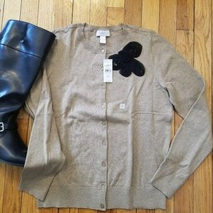 LOFT Tan Cardigan with Black embellishment